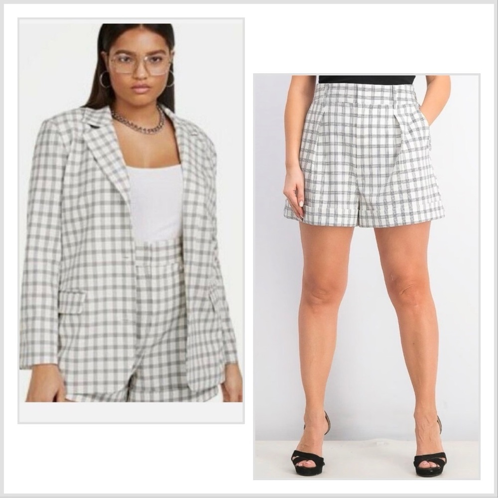 Plaid Blazer & Short Set, 1X blazer and 16W shorts
